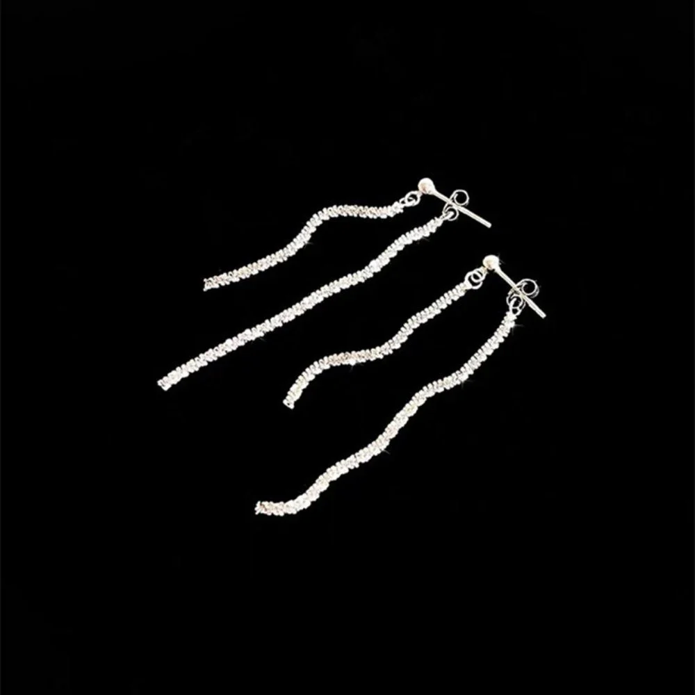 #NEW 925 Sterling Silver Shiny Chain Drop Earrings A